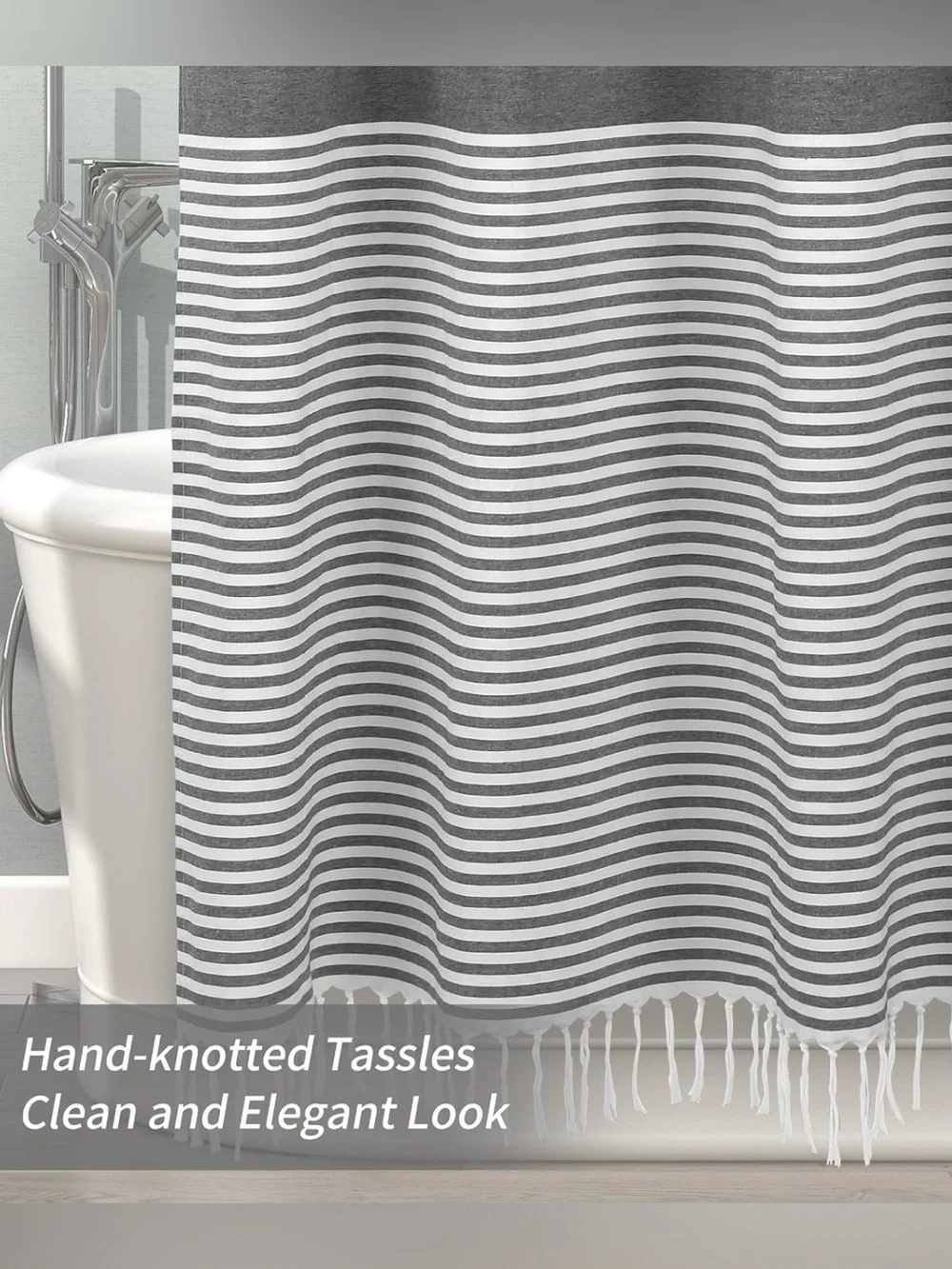 WEST ELM Shower Cotton Curtain with Stripes/Fringes #0501264